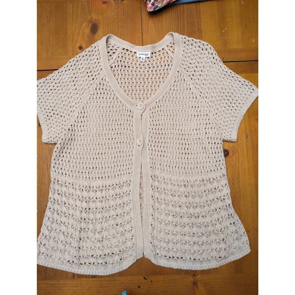 St Johns Bay Crochet Cardigan 3X Beige Babydoll Sweater Fisherman Short Sleeve - Picture 5 of 10